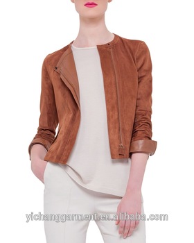 Women Leather Jacket With Zipper On Front Panel