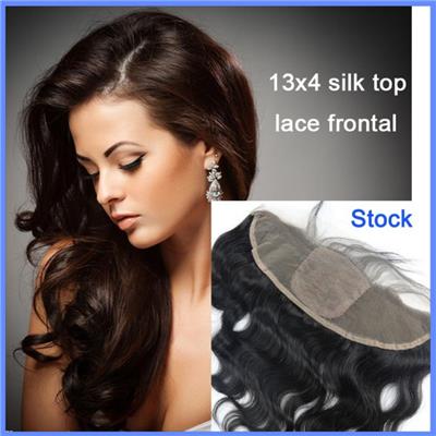 Wholesale 10-22 In Stock 13*4 Body Wave Brazilian Virgin Hair Silk Top Lace Frontal Hair Pieces 14inch