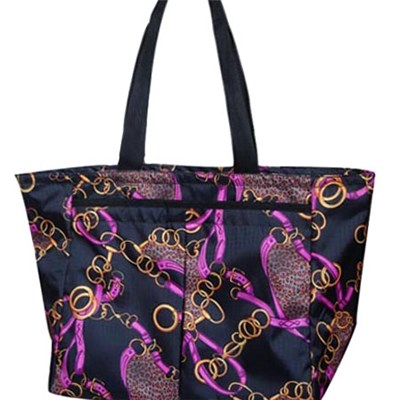 Colorful Printed Tote Bag With Two Front Slip Pockets