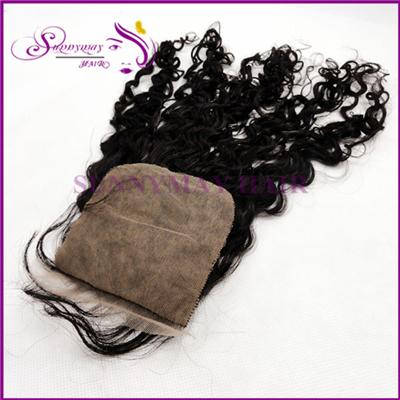 Stock Sunnymay Silk Base Closure Natural Color Curly 120% Density Virgin Human Hair Silk Base Closure Brazilian Hair