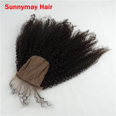 Sunnymay Silk Based Mongolian Afro Kinky Curly Closure 4x4 Natural Color Cheap Virgin Hair Silk Based Lace Closure