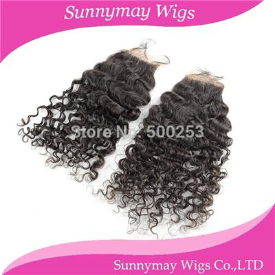 In Stock Free Shipping Natural Color Curly Bleached Knots Virgin Chinese Hair Top Lace Closure
