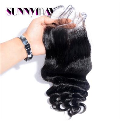 Suunymay Hair 7A Grade 100% Virgin Peruvian Human Hair Loose Wave Lace Closure Bleached Knots 4*4 Top Quality Cheap Top Closure