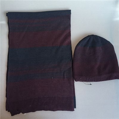 Fashion contrast color men knitted scarf hat sets manufacturers