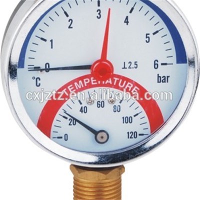 80mm Low Mount Temperature And Pressure Black Steel Case Pressure Thermometer With 1/2BSP Valve Pressure Gauge Type Thermometer