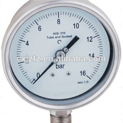 160mm Mbar Low Pressure Gauge All Stanless Steel Manometer With Bottom Connection