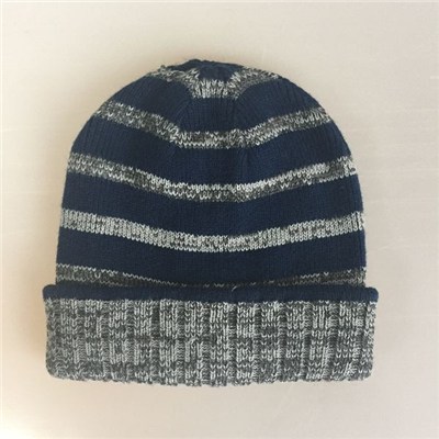 Quality Acrylic contrast color jacquard knitted men Flanging hat