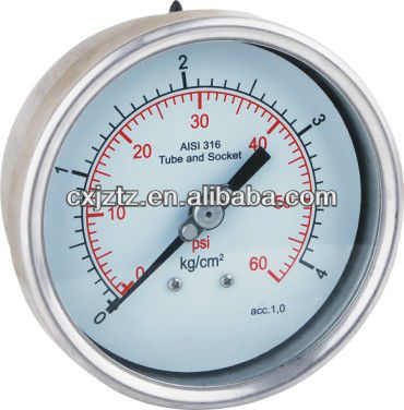 100mm 4.0Lower Back Mounted All Stainless Pressure Gauge Bayonet Bezel