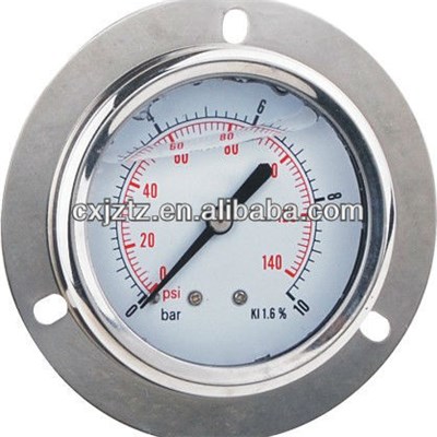 50mm 2.0 Axial Silicone Oil Filled Pressure Gauge Crimped Type With Front Flange