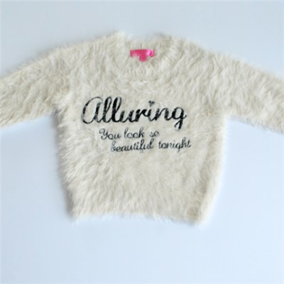 Soft Feather Yarn Letters Embroidery Girls Sweater