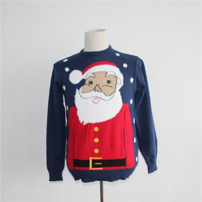 Santa Claus Graphic Double Knitted Christmas Sweater
