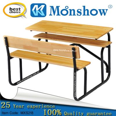 2 Person Primary And Middle School Hardwood Timber Desk Furniture