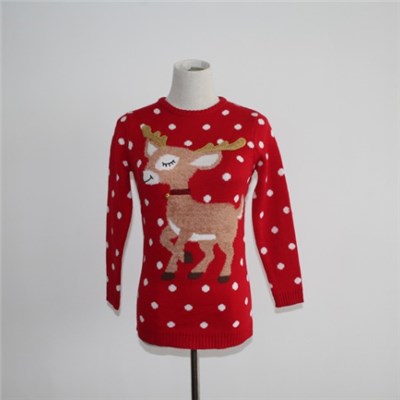 Cute Reindeer And Dot Graphic Holiday Knitted Sweater