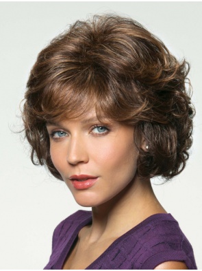 Wavy Chin Length With Bangs Brown Affordable Human Hair Wigs