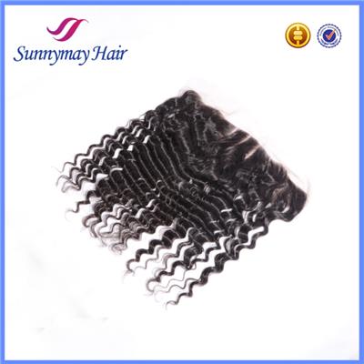Aliexpress China Qingdao Factory Price Virgin Brazilian Human Hair Lace Closure, 13*4 Deep Curly Human Hair Lace Frontal Piece