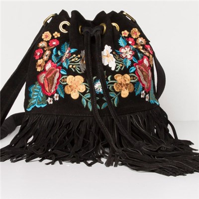 Embroider Leather Bucket Bag