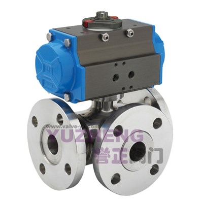 Stainless Steel 3Way Flanged Ball Valve With Pnematic Actuator