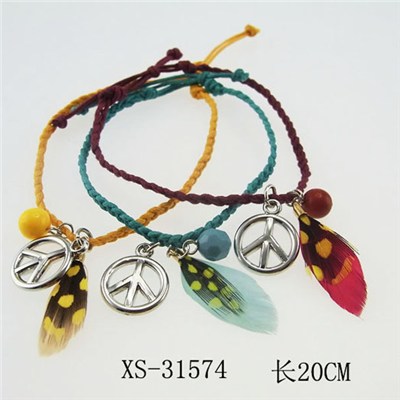 Waxed Cord Fashion Metal Charms Bracelet For Concert