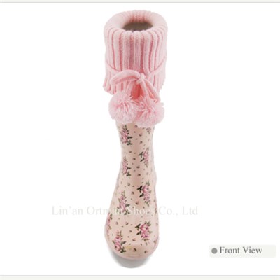 Kids Rubber Rain Boots With Knitting Or Wool Top