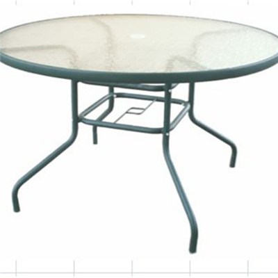 Round Dining Table Made Of Steel Frame And Tempered Glass