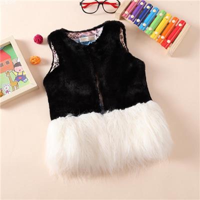 Two Colors Patchwork Kids Girls Vest In Faux Fur