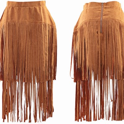 New Arrival Fashion Bodycon Skirts Women High Waist Faux Suede Leather Skirt Fringed Tassel Pencil Skirt