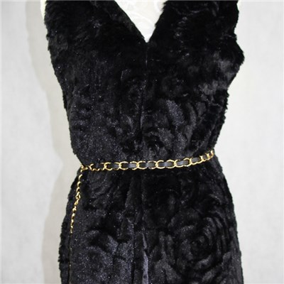 Black Color Maxi Long Jacquard Fleece Fur Vest Hoodies For Woman