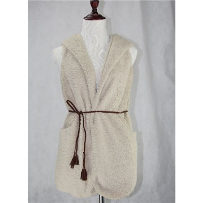 Long Classic Tan Color Women Fluffy Vest Hoodies In Summer And Full