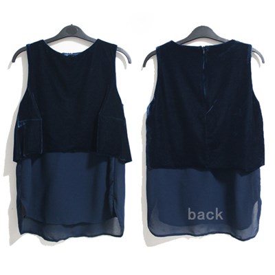 Summer Beautiful Lady Gilet Smooth Velvet And Chiffon Patchwork Vest