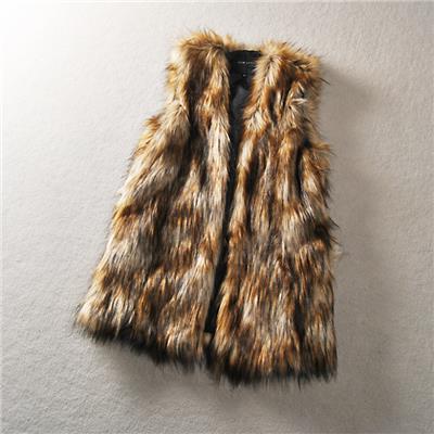 Long Line Straight Cut Design Faux Wolf Fur Woman Vest Coat