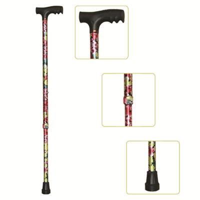 #JL920(3) – Height Adjustable Lightweight T-Handle Walking Cane With Comfortable Handgrip, Red & Yellow Flower