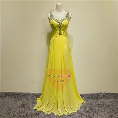 Lemon Yellow Chiffon Prom Dresses P1523