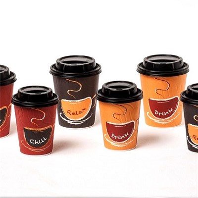 Disposable Coffee Bean Printed 9oz Hot Coffee Paper Cup with lids