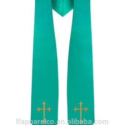 Traditional Choir Stole With Embroidery Cross - Emerald Green