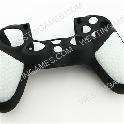 Black Silicone Protective Case With Particle Grip For PS4 Dualshock 4 Controllers - White