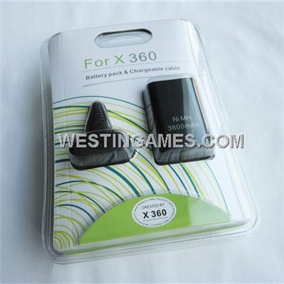 3600mAh Battery Pack And Chargeable Cable For Xbox 360 Black