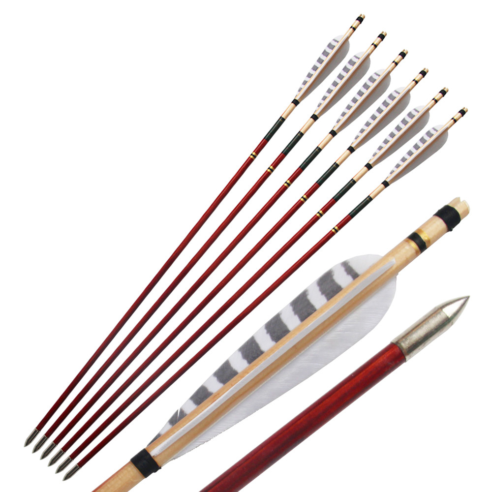 Wooden Arrows Turkey Zebra patton Feather Wood Shaft Archery Recurve Bow Longbow