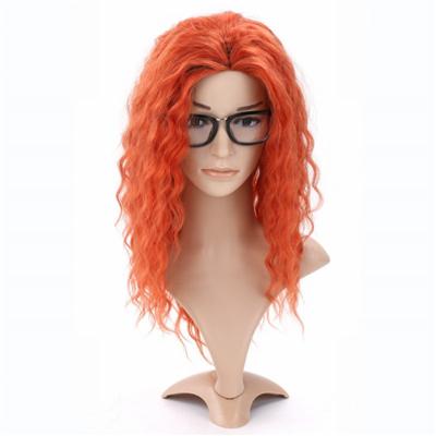 Fashionable Orange Color Curly Machine Made Wig For Women