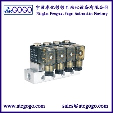 2 way direct acting liquid mini aluminum alloy solenoid valve manifold 4pcs for Medical 1/4 1/8 BSP plug