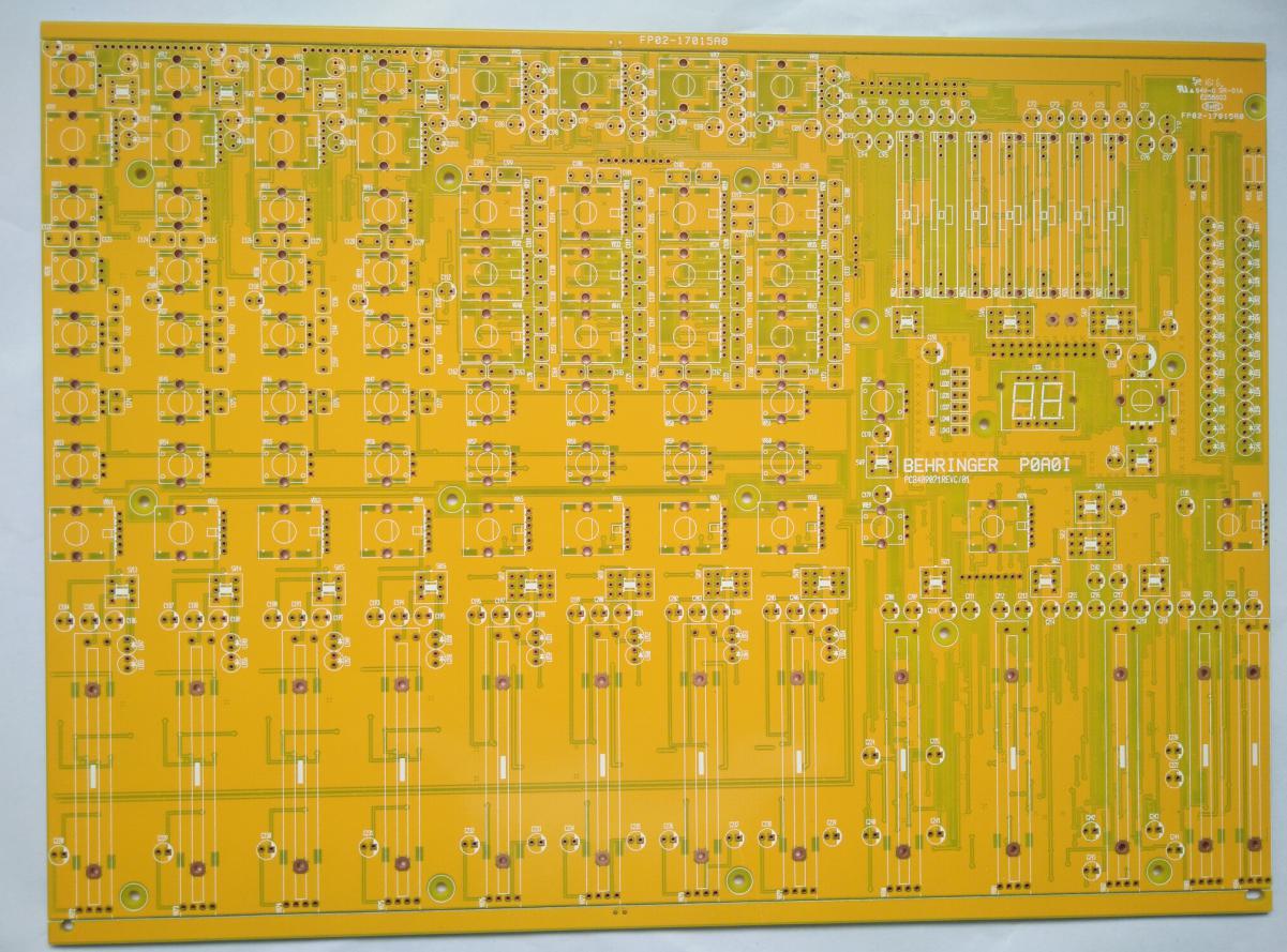 63 mil thickness yellow double side Printed Circuits Board (PCB) with 4.7 mil silkscreen line for commercial Solution