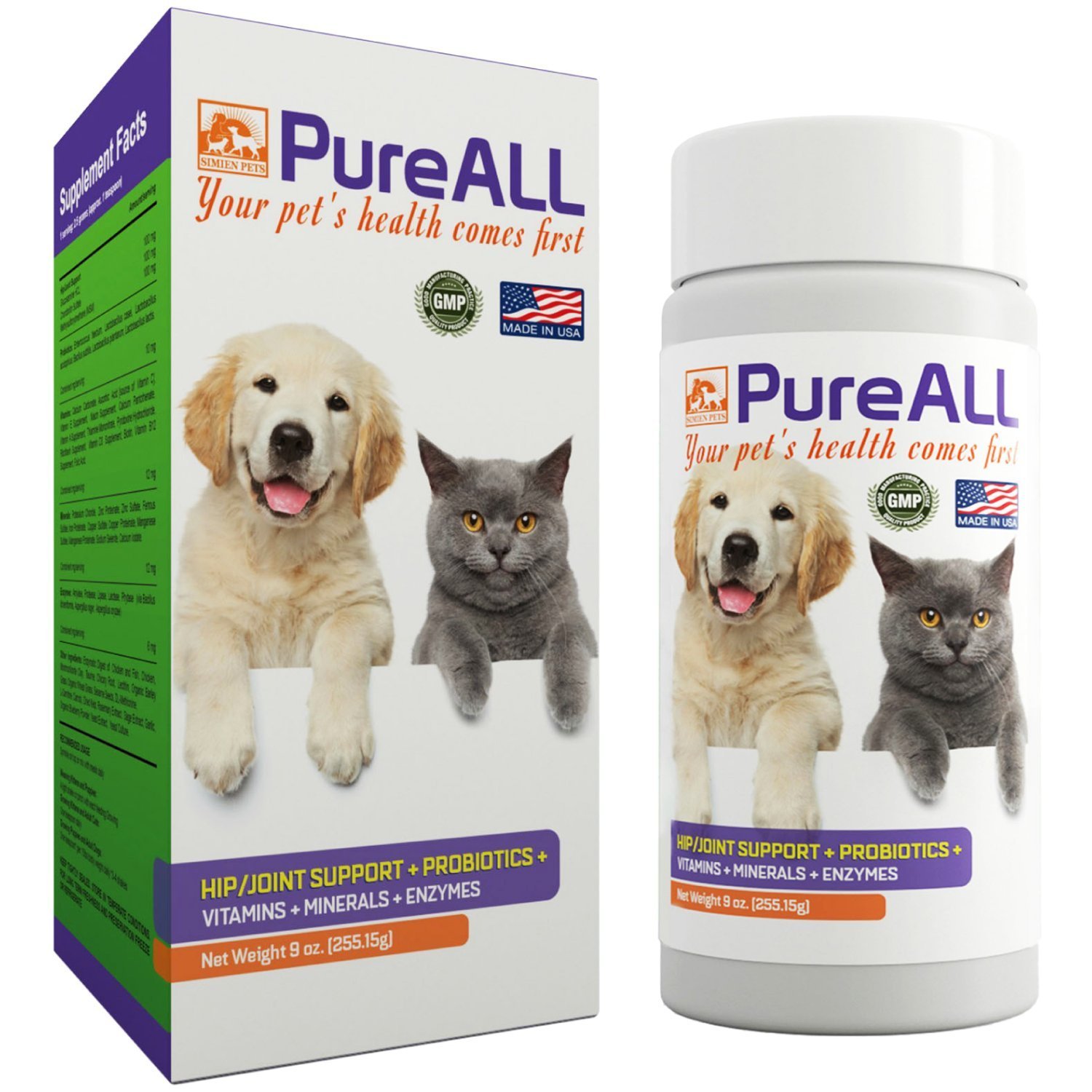All-In-One Dog & Cat Probiotics, Hip Joint Pain Relief Formula, Vitamins, Digestive Enzymes, Antioxidants, 