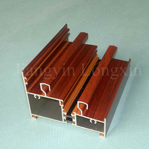 Aluminum profile for sliding window with wooden transfer print