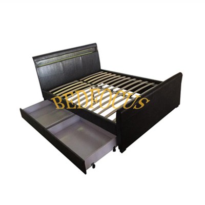 LED Light PU Leather Bed With Two Drawers Bed-P-21