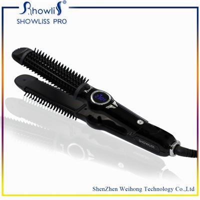 Two Functions Straighten And Curl Hair LCD Hair Straightener With Brush