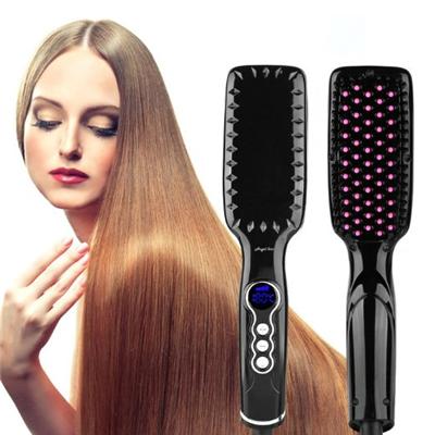 Anti Scald Black LED Hair Straightener Brush With Dual Voltage