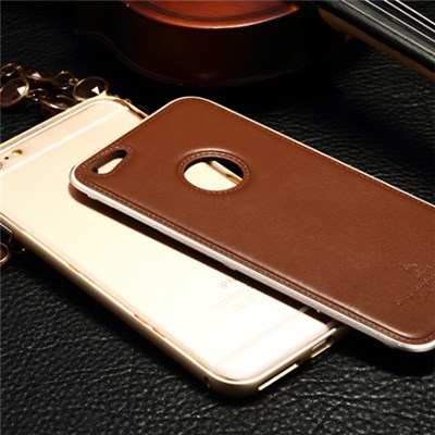 Iphone 6 Plus Aluminum Frame Genuine Leather Back Cover Push And Pull Phone Case