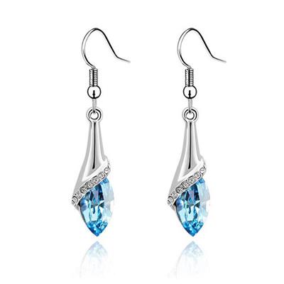 Women Handcrafted Blue Gold Plated Teardrop Drop Earrings Created With Austrian Crystals