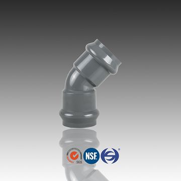 PVC Elbow 45 Deg With Rubber Ring Joint. Faucet Connection,