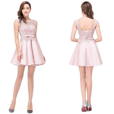 Sleeveless Bowknot Blushing-pink Lace Sweet Sash Homecoming Dresses