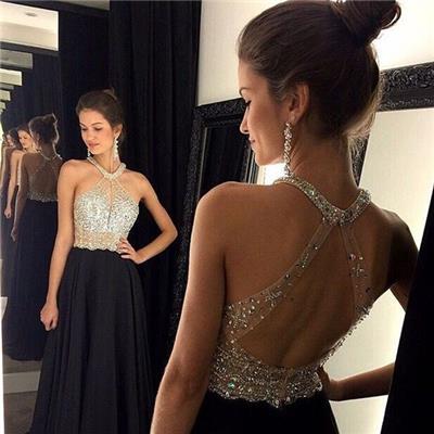 Chic Crystals Beadings Chiffon Prom Dress 2017